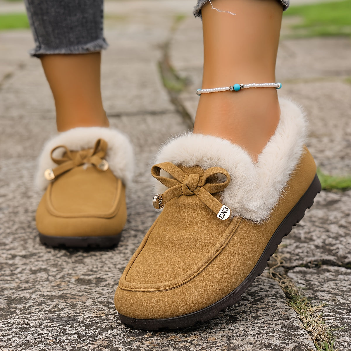 Mocasines de mujer con forro polar – Zapatos de invierno cálidos sin cordones