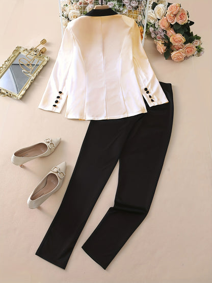 Elegante Traje de Moda con Parches para Mujer – Conjunto de Dos Piezas Primavera/Otoño