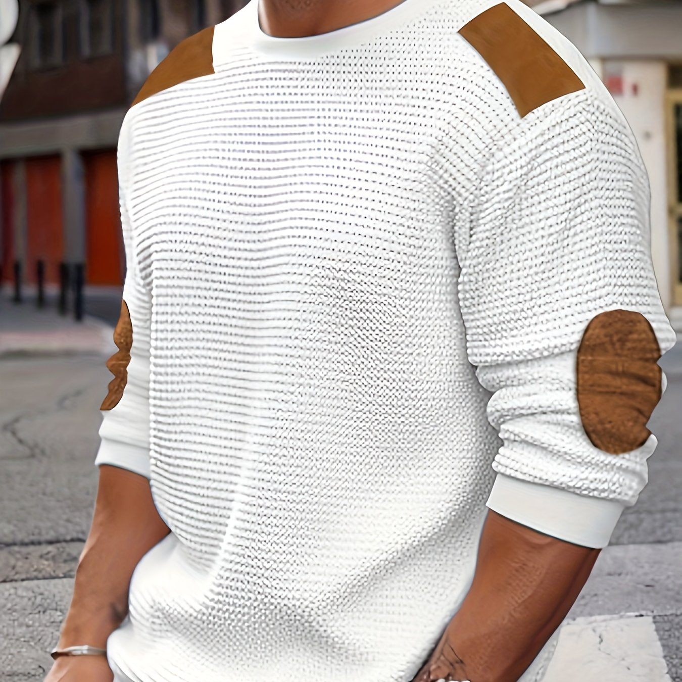 Men’s Waffle Knit Sweatshirt – Color Block Crewneck Casual Pullover