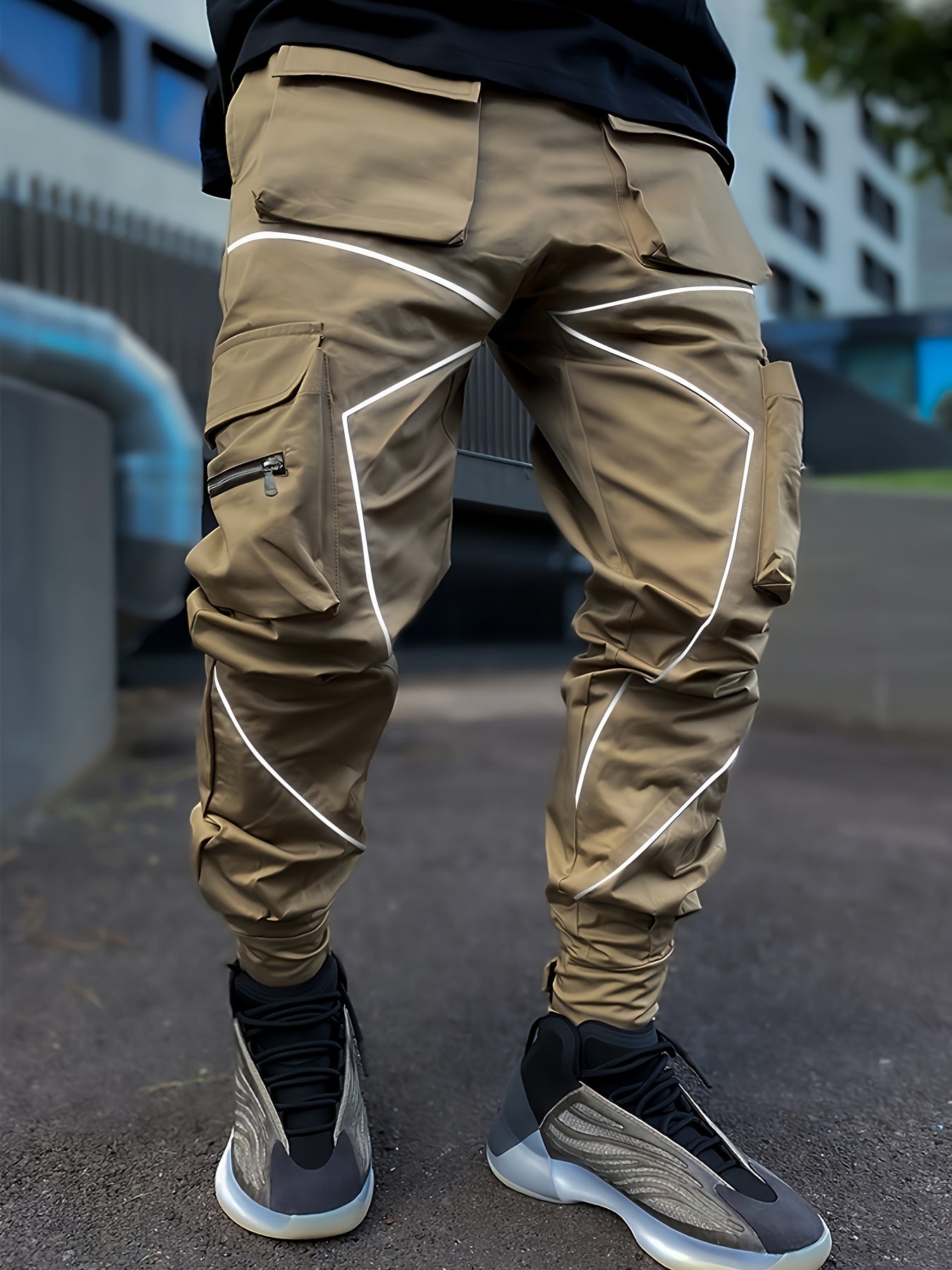Men’s Reflective Cargo Pants – Loose-Fit Multi-Pocket Sports Trousers