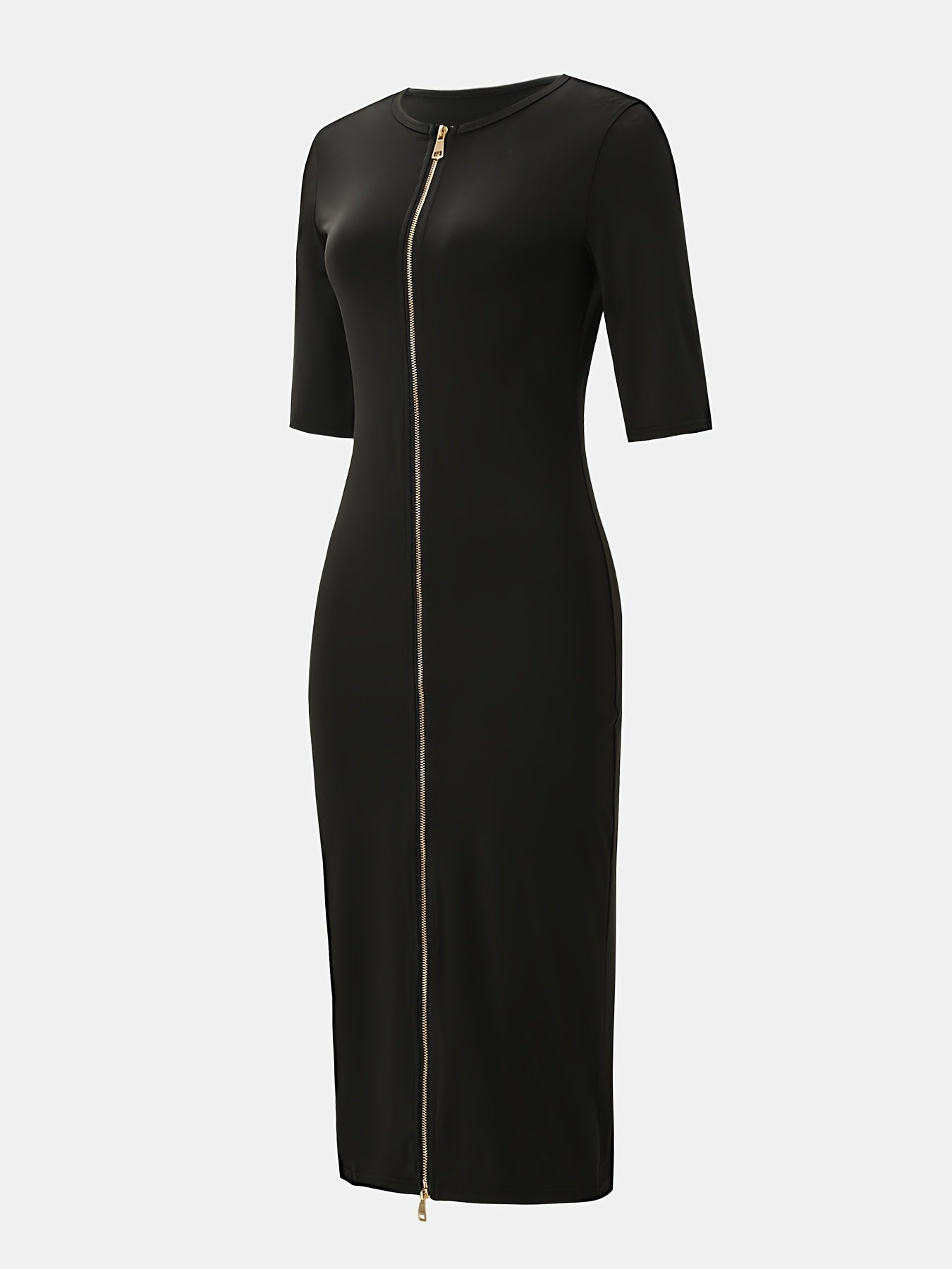 Boat Neck Bodycon Midi Dress – Elegant Slim Fit Short Sleeve Dress