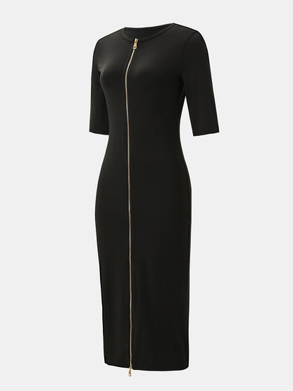 Boat Neck Bodycon Midi Dress – Elegant Slim Fit Short Sleeve Dress