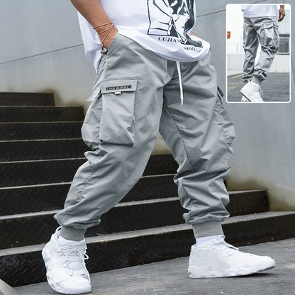 Loom & Soul™ Men’s Cargo Pants – Multi-Pocket Hip-Hop Streetwear Drawstring Trousers