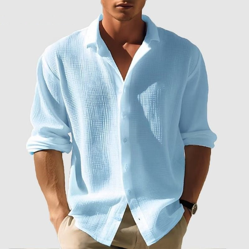 Loom & Soul™ Men’s Long Sleeve Lapel Shirt – Solid Color Button-Up Casual Top for Fall & Spring