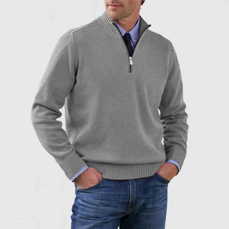 Loom & Soul™ Men’s Stand Collar Sweater – Slim-Fit Winter Knit Pullover with Zipper Neck