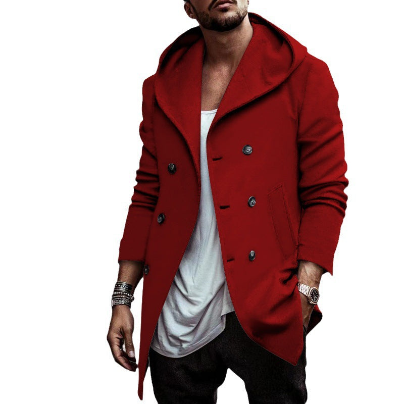 Trench-coat à capuche croisé pour homme – Coupe ample mi-longue