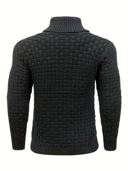 Men’s Waffle Knit Sweater – High Stretch Pullover with Lapel Collar