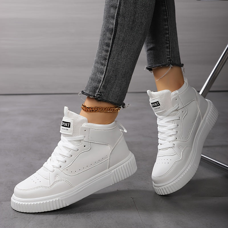 Women’s Mid-Top Patchwork Sneakers – Street Style Lace-Up