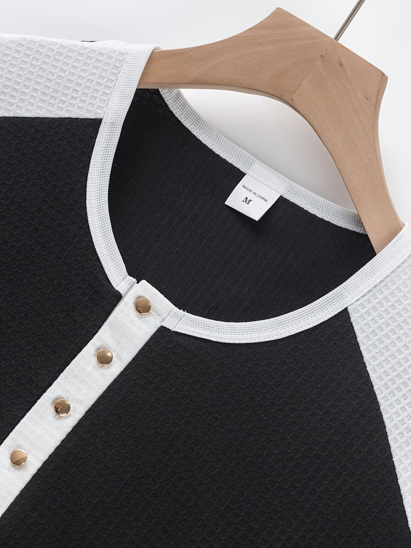Men’s Waffle Henley Shirt – White & Black All-Season Button Top