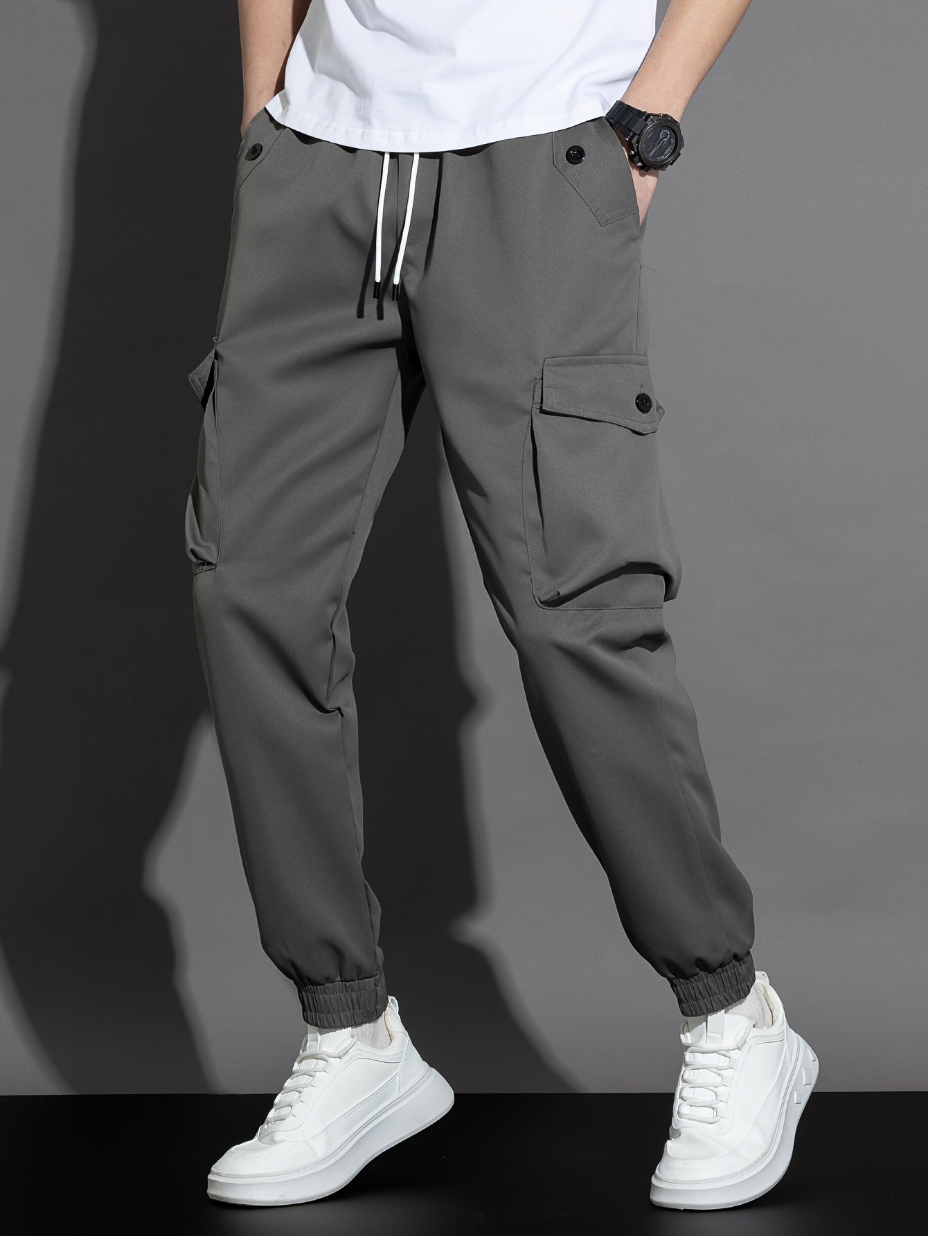 Men’s Olive Cargo Pants – Multi-Pocket Drawstring Utility Trousers