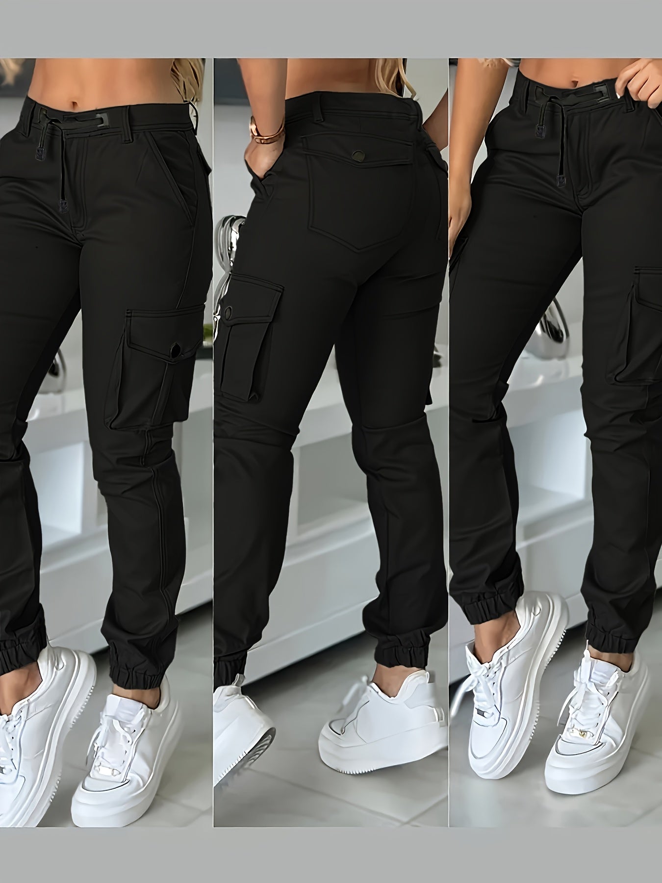 Women’s High-Waisted Cargo Pants – Elegant All-Season Work Trousers