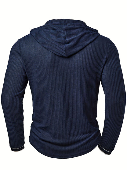 Haut à capuche Henley color block pour homme – Pull décontracté à boutons