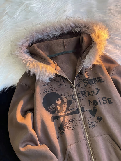 Men’s Y2K Printed Beanie Hoodie – Directional Streetwear Pullover