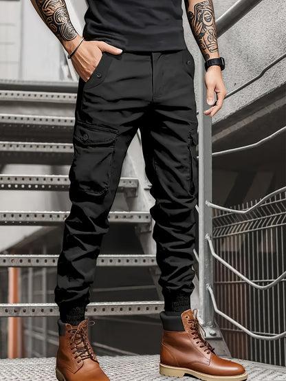 Men’s Olive Cargo Pants – Multi-Pocket Drawstring Utility Trousers