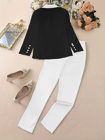 Elegante Traje de Moda con Parches para Mujer – Conjunto de Dos Piezas Primavera/Otoño