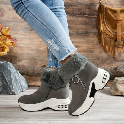 Botines de plataforma para mujer – Zapatos de invierno con cremallera y forro de felpa