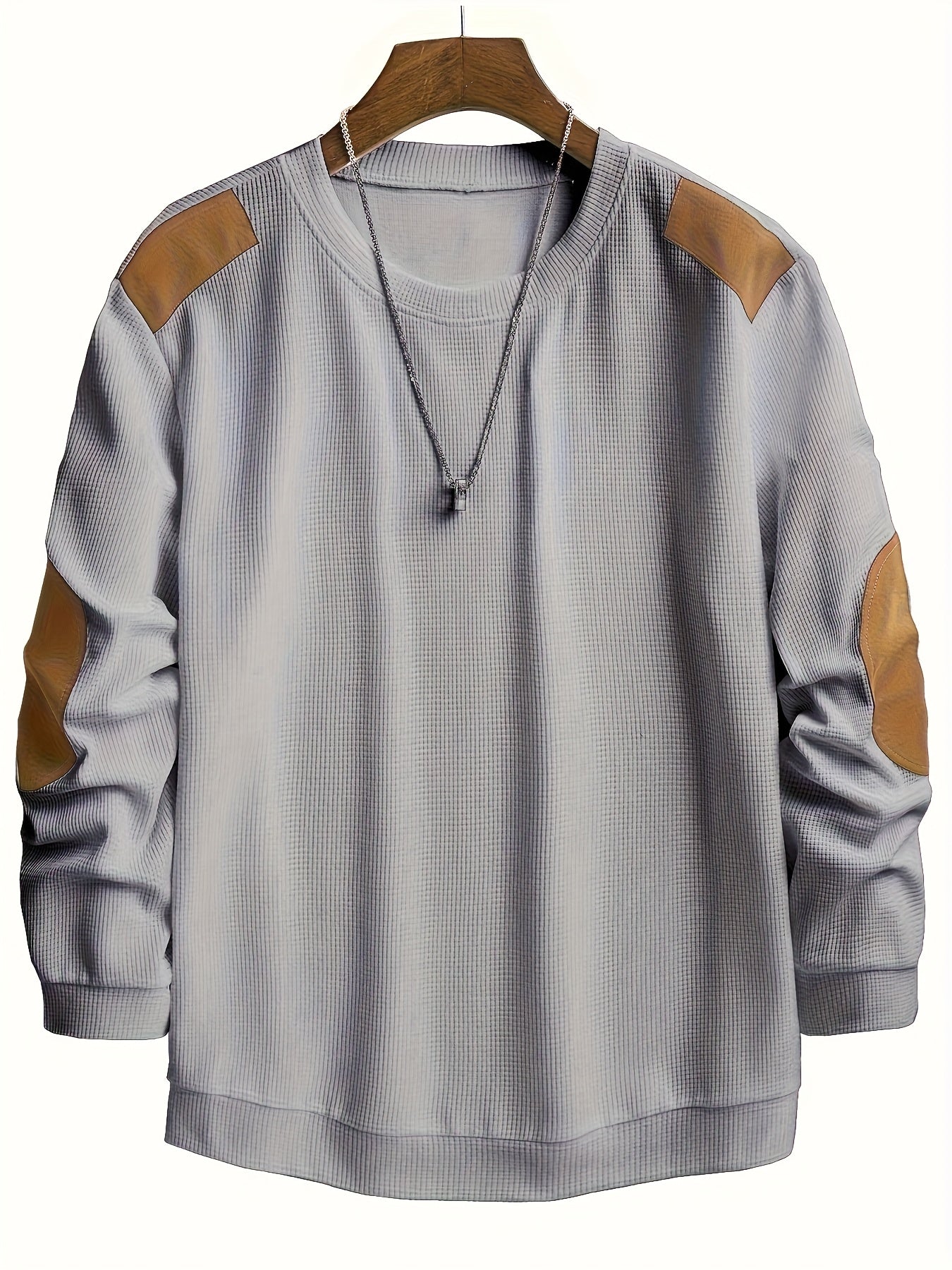 Men’s Waffle Knit Sweatshirt – Color Block Crewneck Casual Pullover