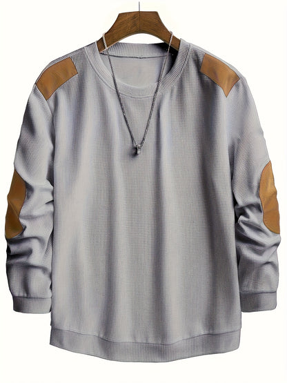 Men’s Waffle Knit Sweatshirt – Color Block Crewneck Casual Pullover