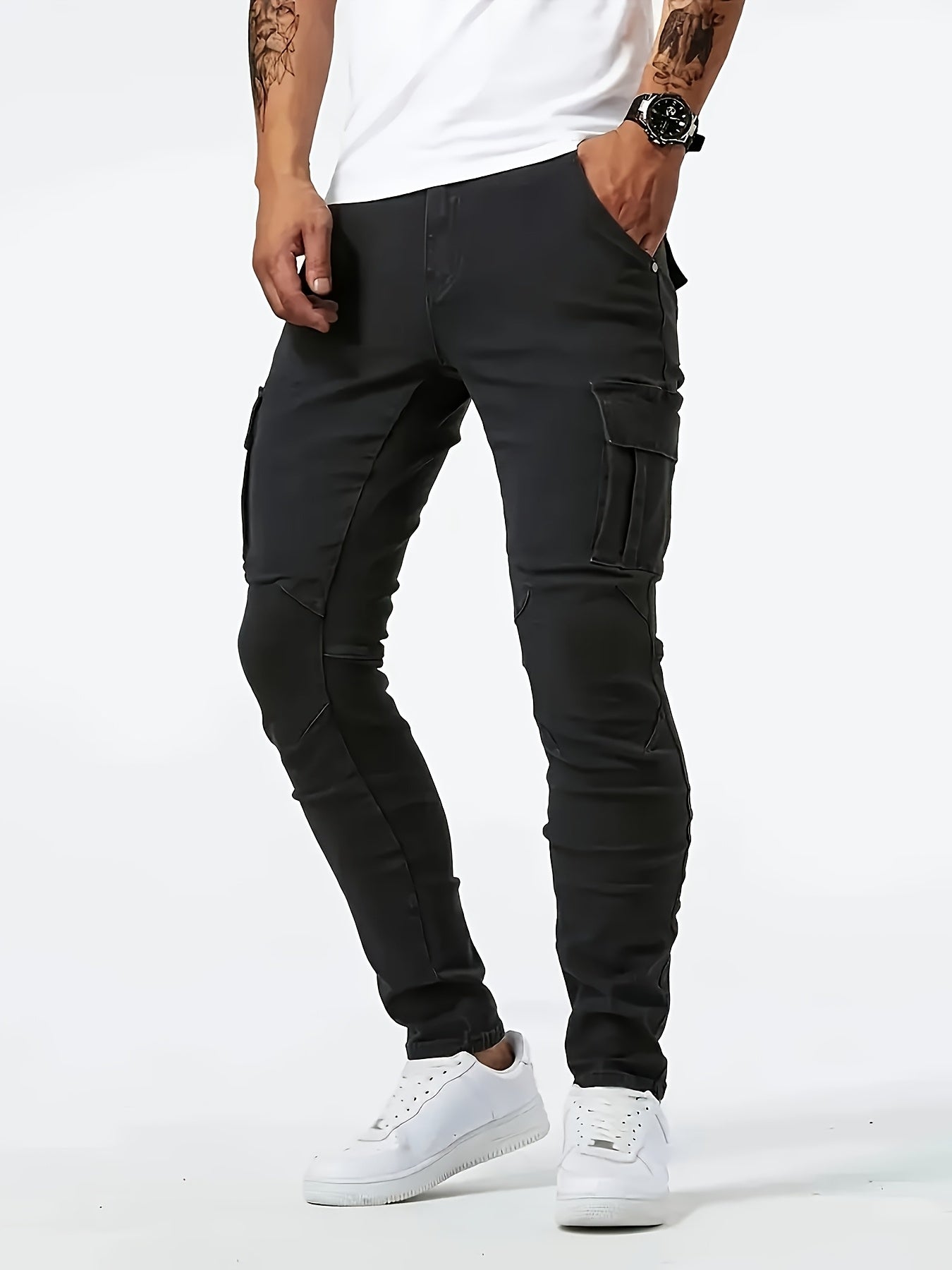 Men's Black Slim-Fit Stretch Jeans – Workwear-Inspired All-Season Denim