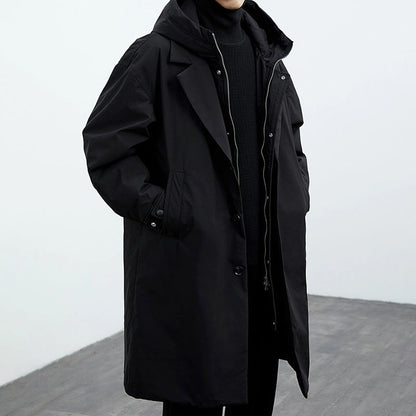 Trench-coat à capuche deux-en-un en fausse fourrure pour homme – Coupe mi-longue et chaude