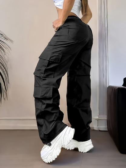 Pantalones cargo de cintura alta – Pierna ancha estilo urbano con múltiples bolsillos