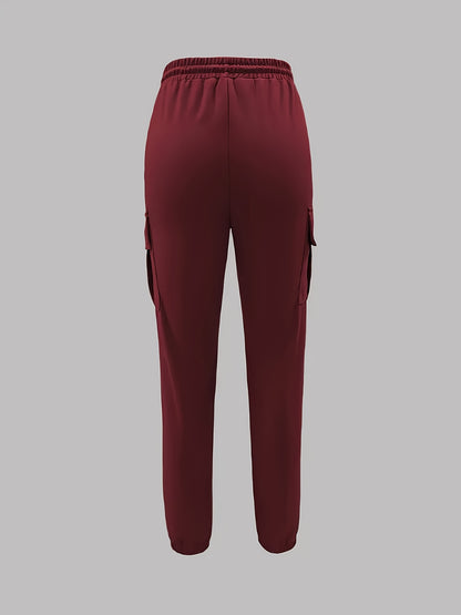 Women’s Black Cargo Pants – Elastic Drawstring Workwear Trousers