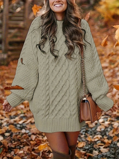 Women’s Vika Sweater – Loose Midi Knit Crewneck Pullover