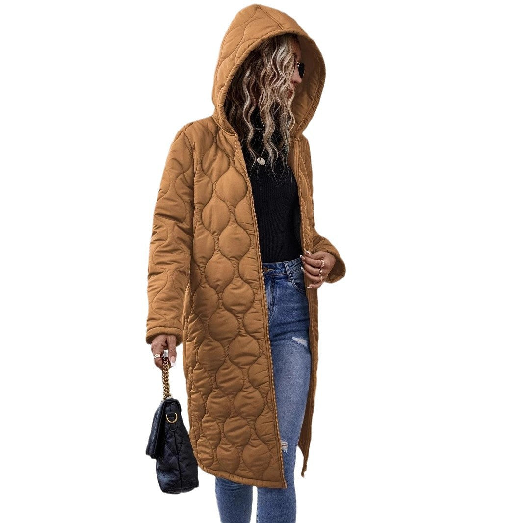 Chaqueta con capucha y cremallera para mujer – Abrigo casual grueso con relleno de algodón