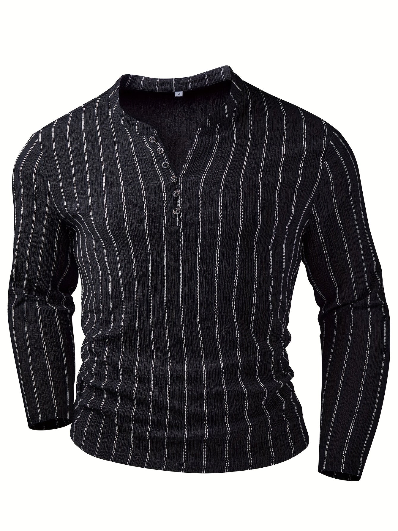 T-shirt Henley rayé à manches longues pour homme – Pull décontracté à boutons