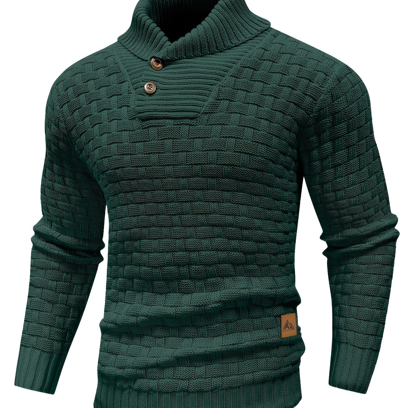 Men’s Waffle Knit Sweater – High Stretch Pullover with Lapel Collar