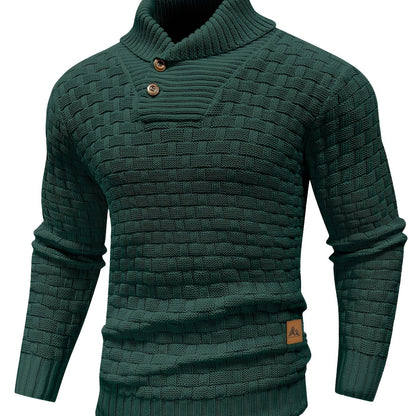 Men’s Waffle Knit Sweater – High Stretch Pullover with Lapel Collar