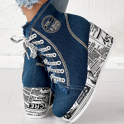 Women’s Dazzle Chunky Heel Boots – Lace-Up Heart Lace Ankle Booties