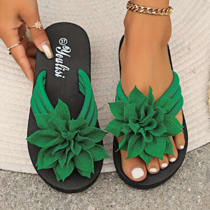Sandales fleuries à coupe large pour femmes – Tongs plates et décontractées