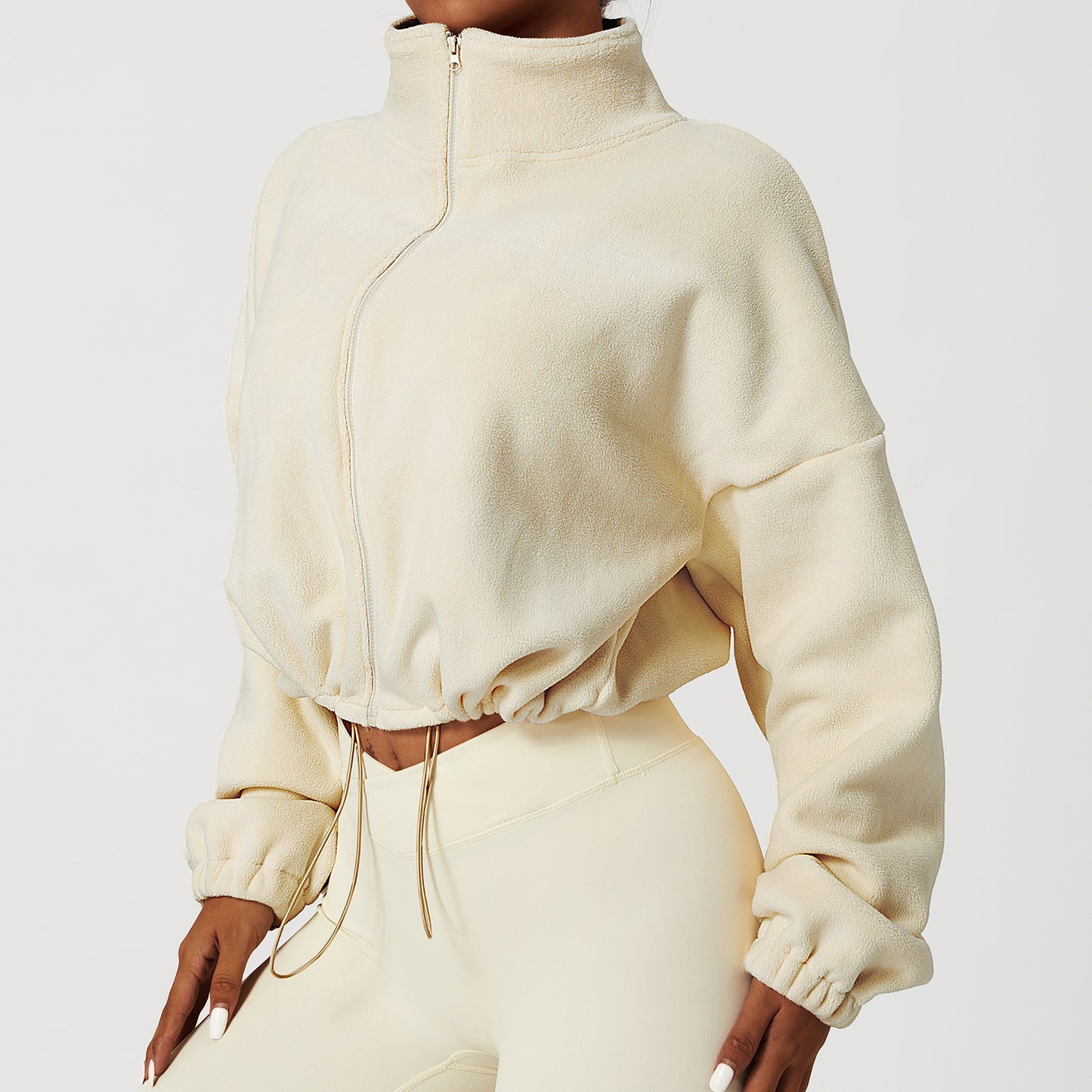 Chaqueta deportiva de mujer con cuello alto, tipo cachemir – Corte suelto de otoño