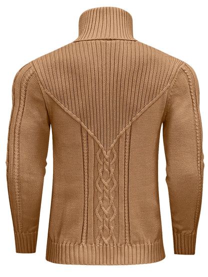 Suéter de cuello alto trenzado vintage para hombre – Jersey de punto clásico