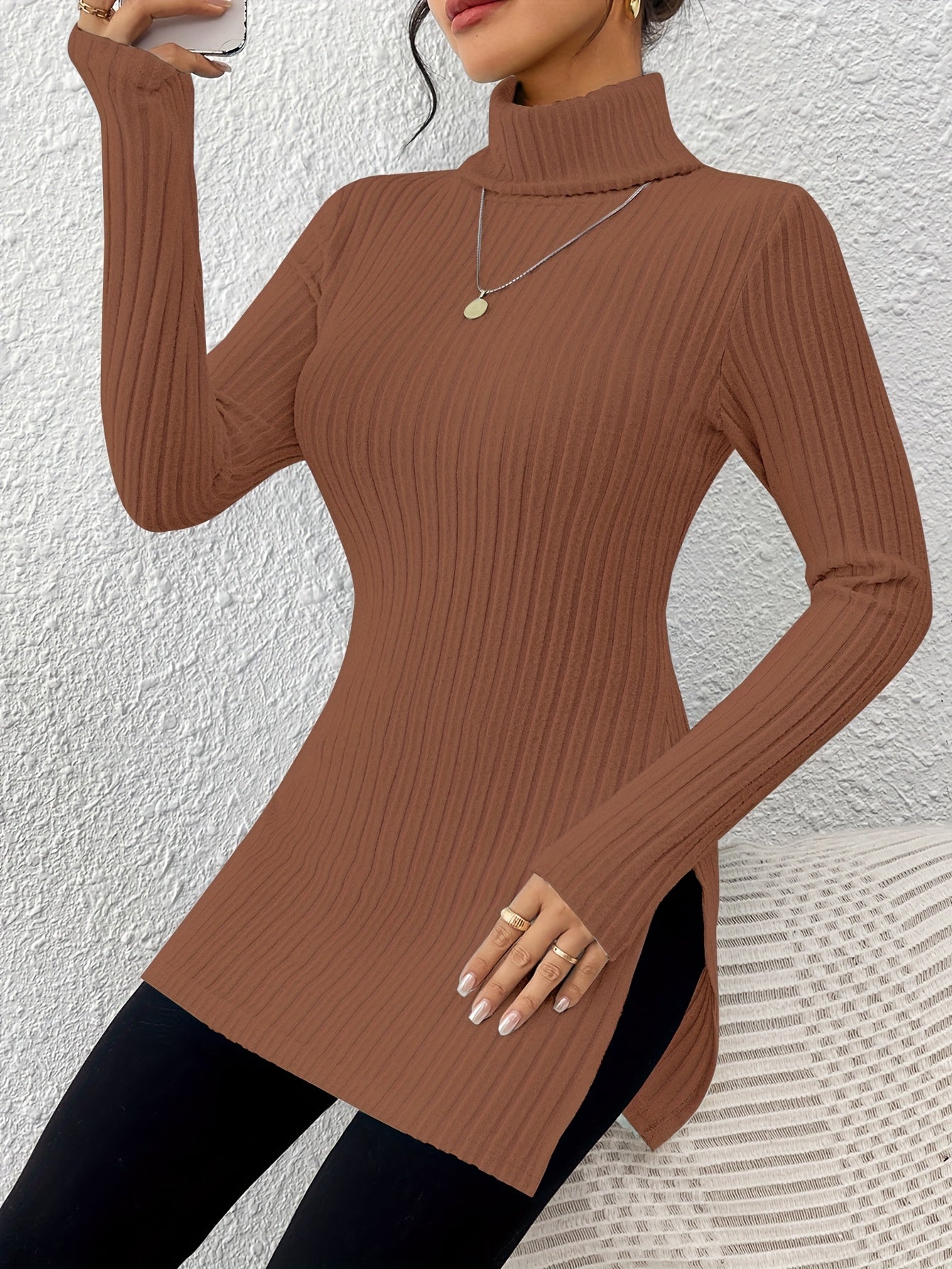 Women’s Elegant Turtleneck Top – Soft Long Sleeve High-Neck Knit