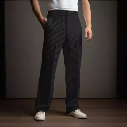 Pantalon de costume droit gaufré pour homme – Pantalon décontracté et d'affaires toutes saisons