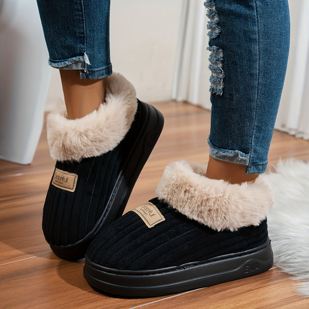 Pantuflas de Mujer con Suela Gruesa – Comodidad Cálida de Invierno para Interiores