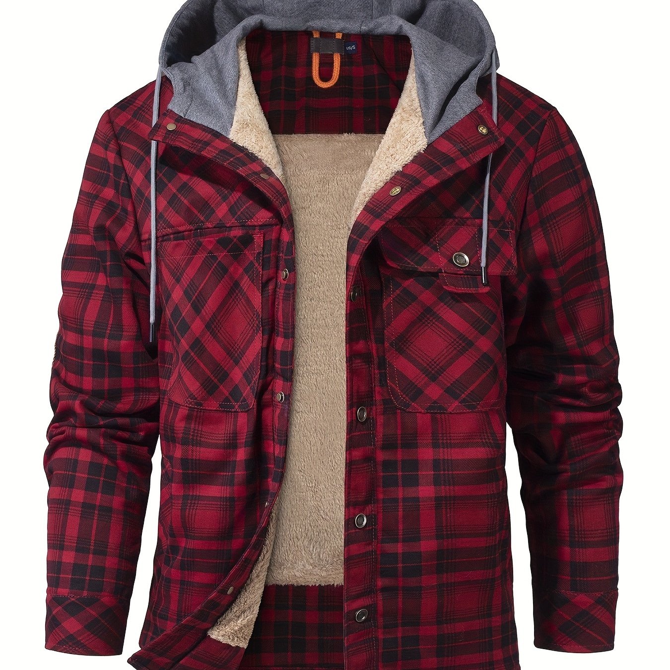 Men’s Plaid Flannel Hooded Jacket – Asymmetrical Button Tartan Coat