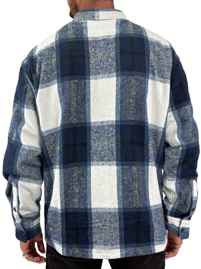 Chaqueta tipo camisa de lana a cuadros para hombre – Sobrecamisa cómoda a cuadros con botones