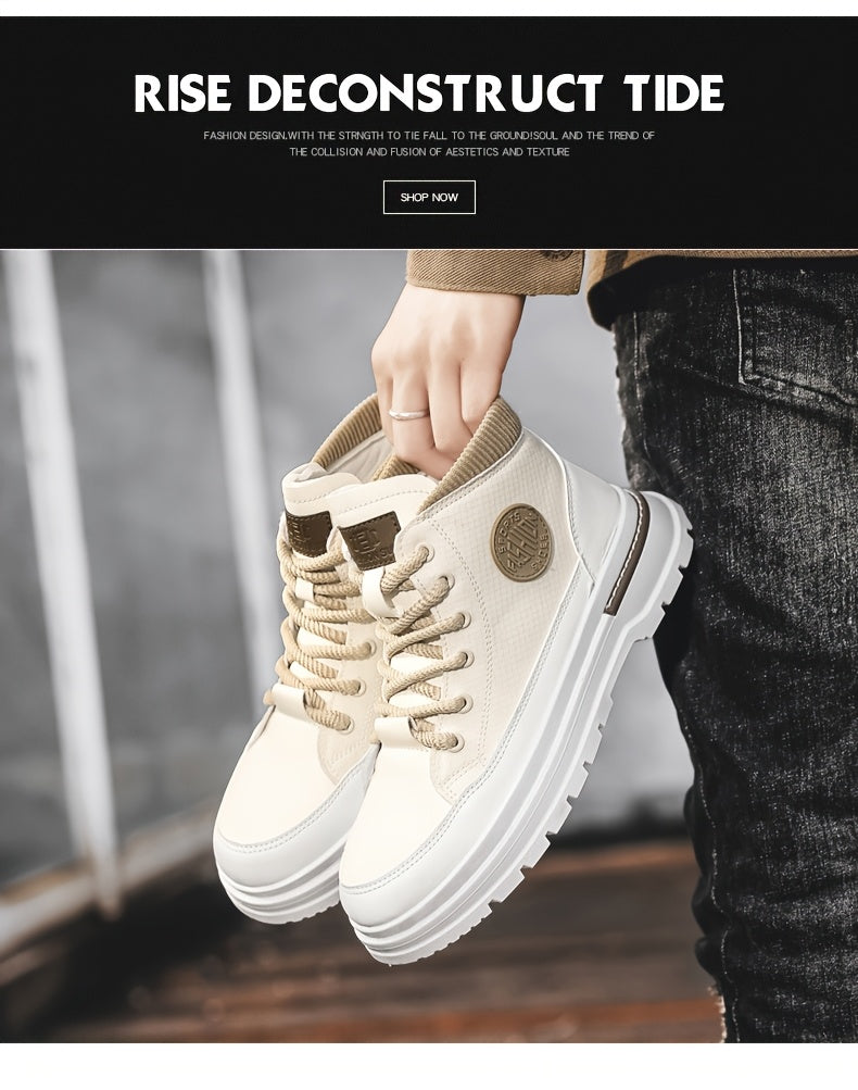 Men’s Green & White High-Top Sneakers – Lace-Up Streetwear Boots