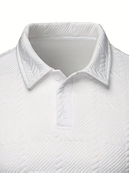 Men’s Knitted Polo Shirt – Geometric Jacquard Short Sleeve Top