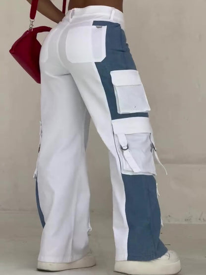 Vaqueros cargo de mujer con bolsillo en contraste – Pantalones utilitarios con retales modernos