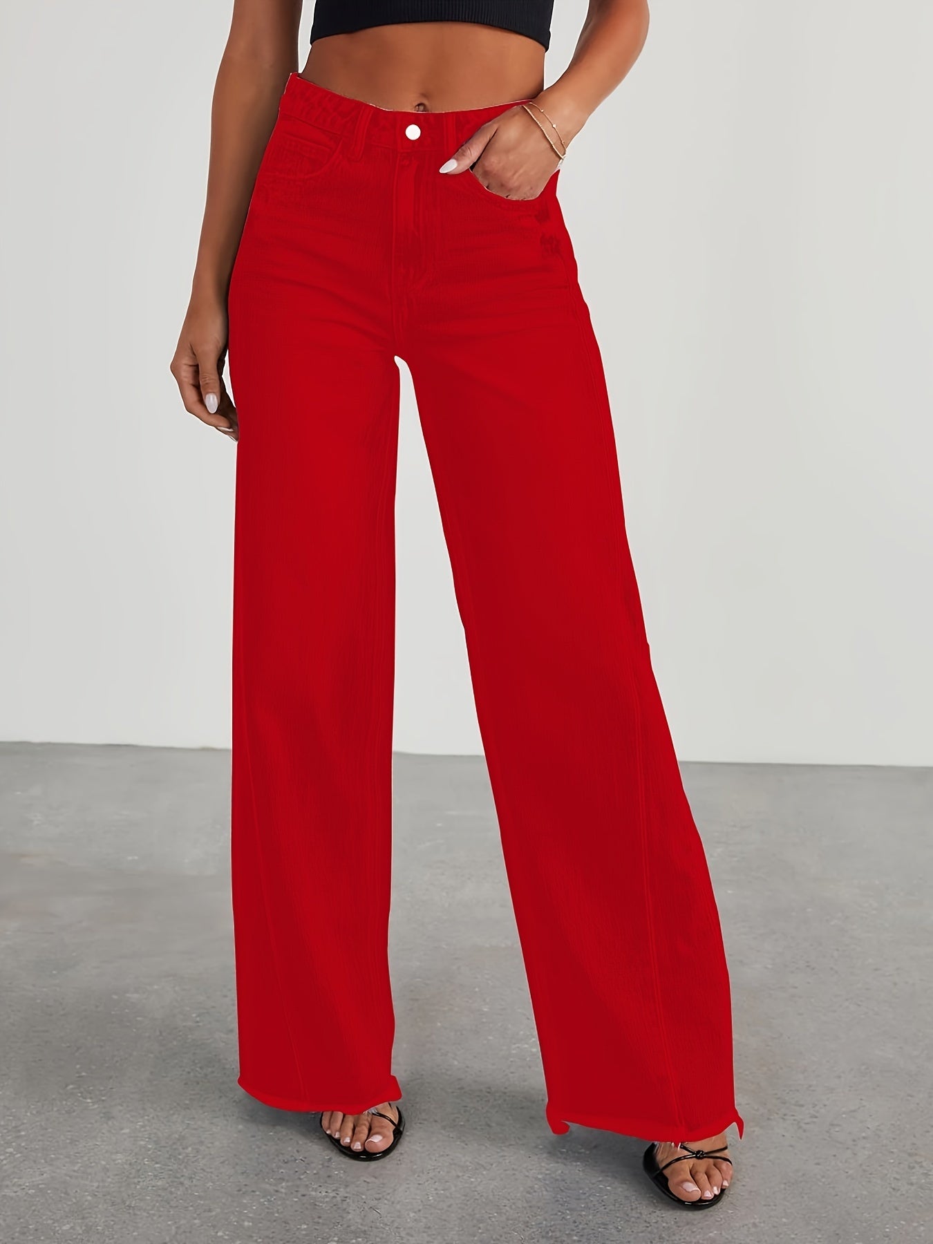 Women’s High-Waist Wide-Leg Jeans – Casual Stretch Baggy Denim