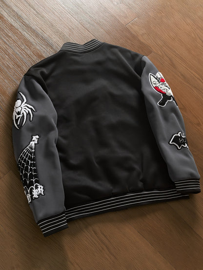 Men’s Embroidered Letter Baseball Jacket – Black & Gray Streetwear
