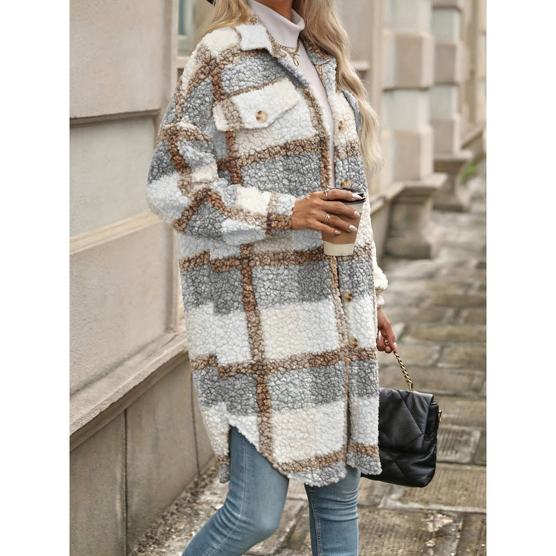 Chaqueta acolchada con solapa, bloques de color y estampado a cuadros para mujer – Estilo Mori