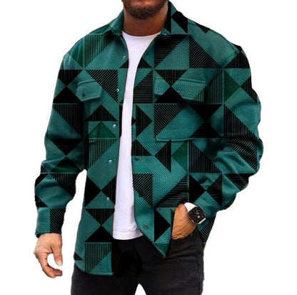 Loom & Soul™ Men’s 3D Digital Print Jacket – Autumn Plaid Casual Shirt Coat with Streetwear Edge