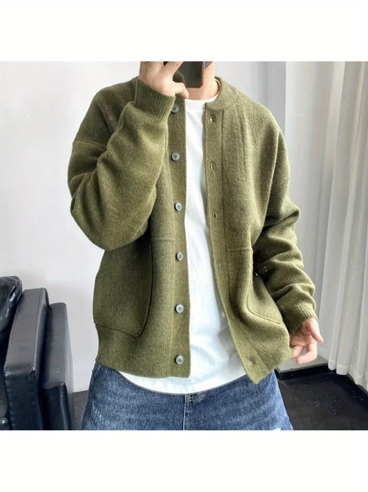 Cárdigan de punto grueso para hombre – Chaqueta de punto cálida con botones