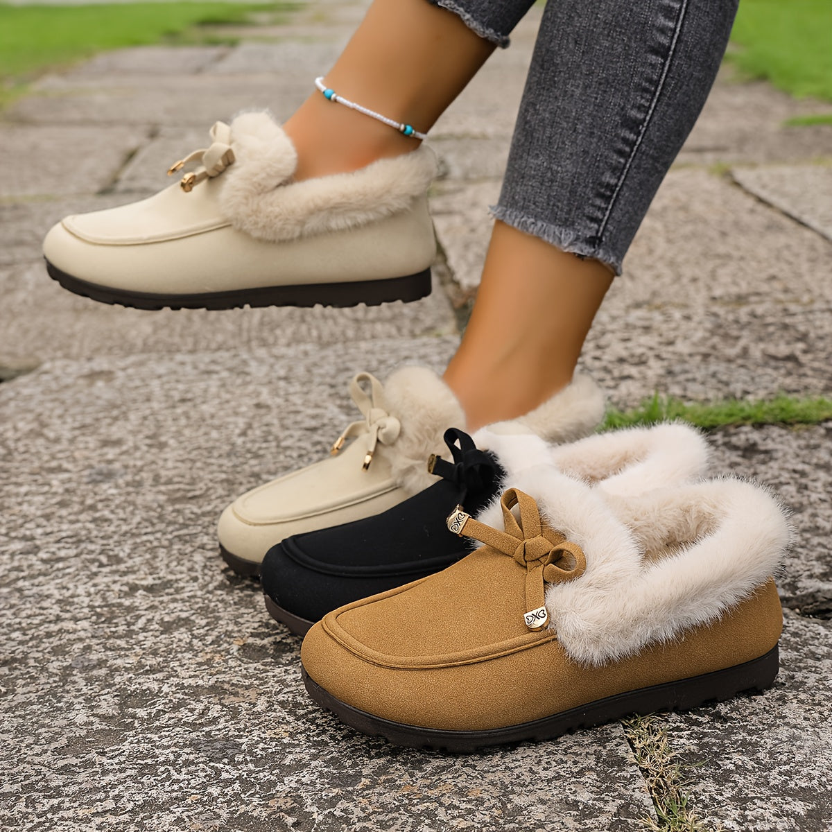 Mocasines de mujer con forro polar – Zapatos de invierno cálidos sin cordones