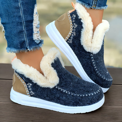 Women’s Fleece Ankle Boots – Slip-On Warm Winter Comfort